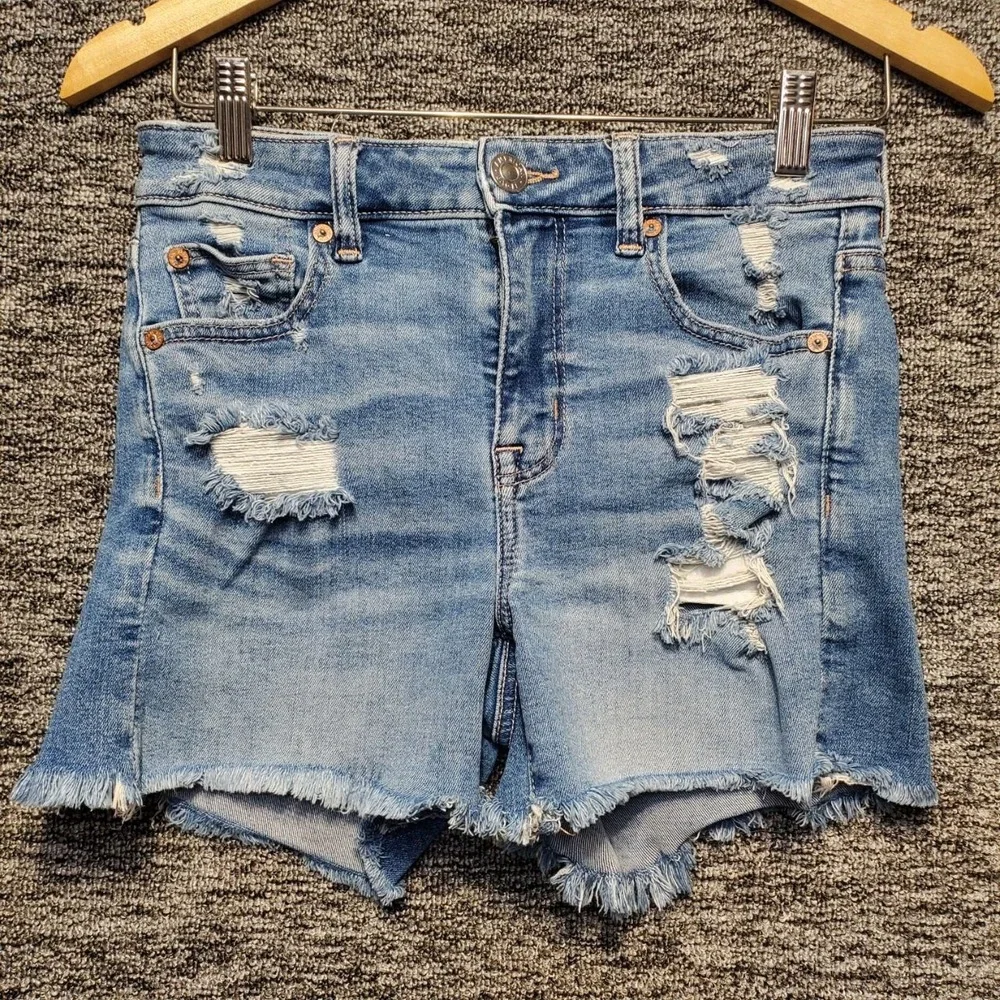 American Eagle Super Stretch Hi-Rise Shortie Denim Cutoff Shorts Women 4 Blue